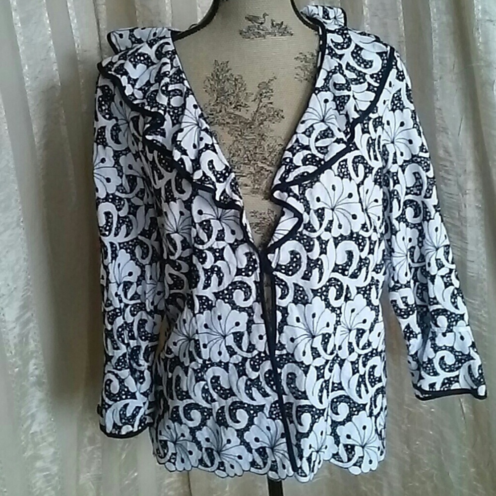 Peck & Peck Women's Eyelet Floral Cardigan Jacket